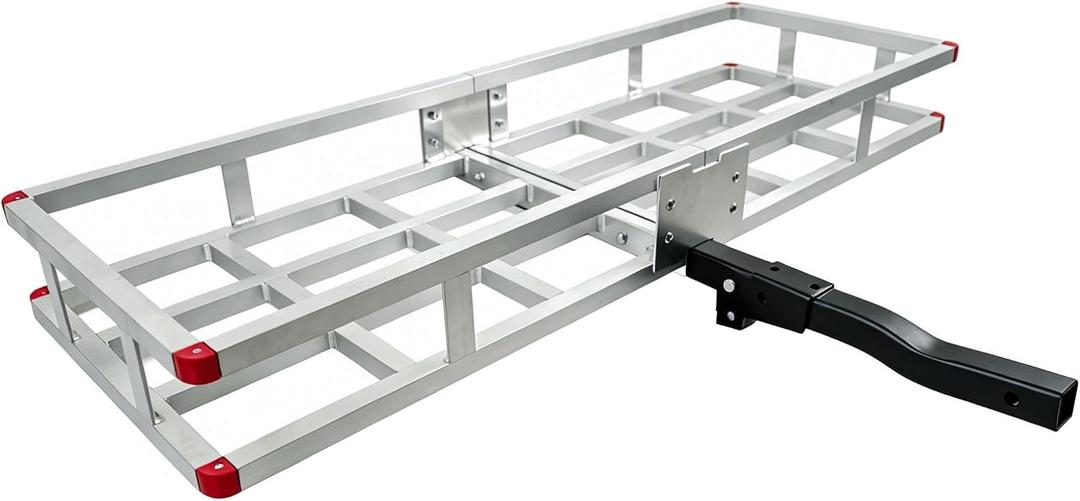 Aluminum Hitch Cargo Carrier 500 lbs Capacity - Folding Luggage Rack for SUV, Car, Truck - Fits 2" Receiver with Powder Coated Angled Shank - 60 x 20 x7 Rustproof Hitch Mount Cargo Basket