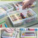 12 Pack Extra Large Pencil Box with Removable Divider, Thickened Pencil Case Bulk, Clear Crayon Marker Organizer Stackable Plastic Small Storage Containers for Pen Craft School Supplies(Grey)