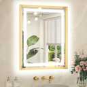 TETOTE 24"W x 30"L Bathroom Mirror Brushed Gold Metal Frame Frontlit & Backlit Vanity Mirror 3 Colors White/Warm/Natural Stepless Dimmable Anti-Fog Bathroom Mirrors for Vanity Wall-Mounted,