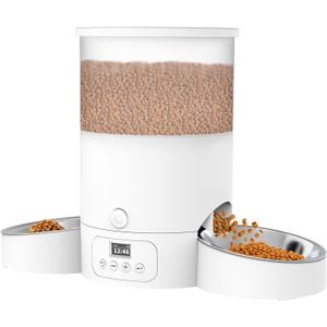 Automatic Pet Feeder for 2 Cats, Food Dispenser (3L, White)