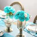 Syhood Artificial Foam Rose Flowers Vintage Fake Roses DIY Bouquets with Leaves and Stems for Wedding Bridal Shower Party Centerpieces Home Romantic Decor(Turquoise,25 Pieces)