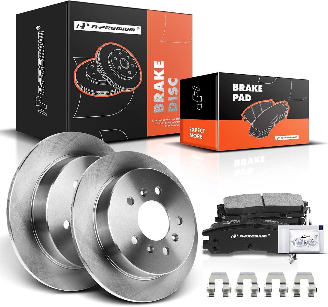 A-Premium 10.94 inch(278 mm) Rear Solid Disc Brake Rotors + Ceramic Pads Kit Compatible with Select Chevy and Buick Models - Impala 06-10, Monte Carlo 06-07, LaCrosse 08-09, Allure 08-09, 6-PC Set