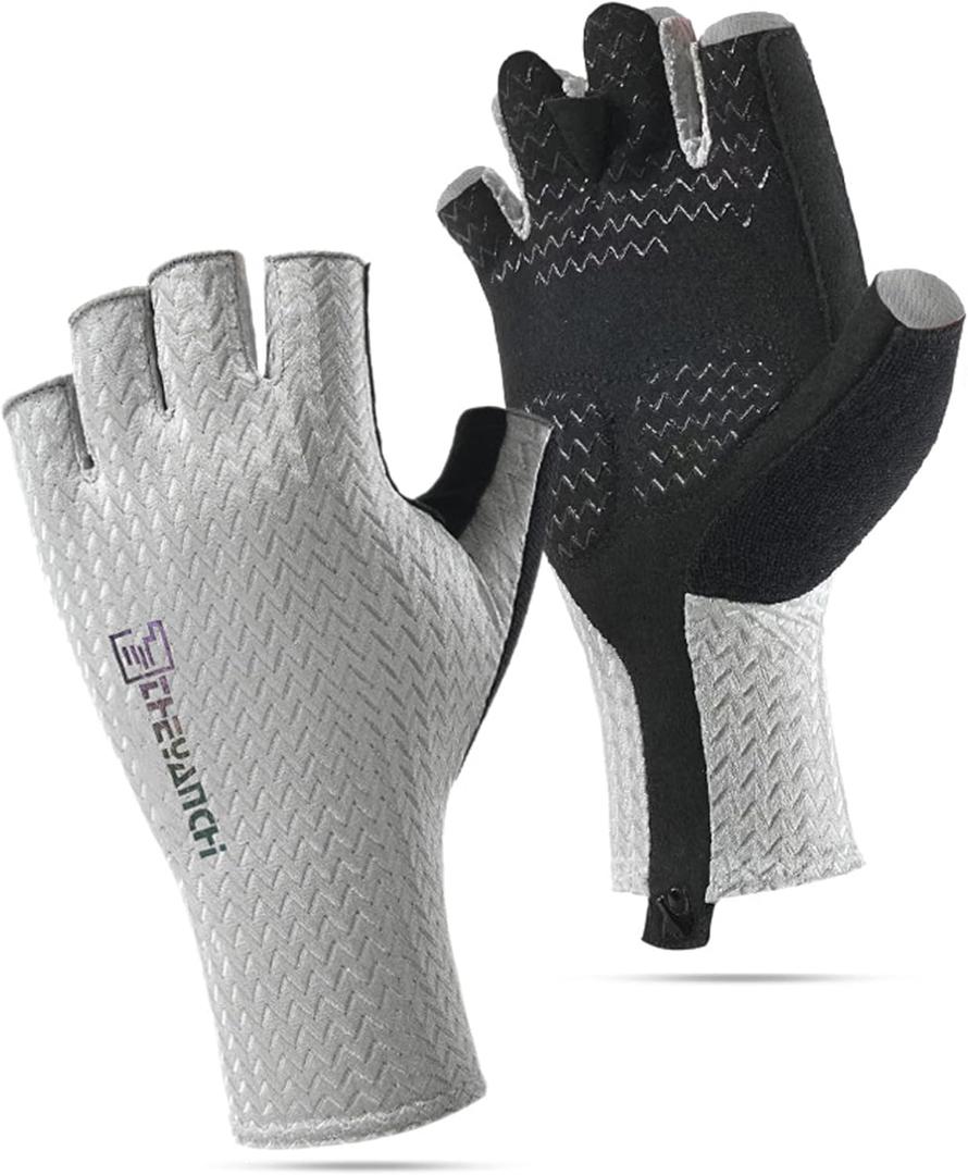 Cycling Glove Half Finger Biking Gloves Sun Protection Gloves Breathable,Lightweight and Quick-Drying Men Women for Outdoor,Running,Fishing,Gym (Medium, gray)