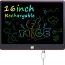 Rechargeable LCD Writing Tablet for Kids, 16 Inch Colorful Drawing Tablet, Educational Toddler Drawing Pad, Reusable Learning Toys for Kids (Ages 3-12), Ideal Gift for Christmas Birthday (Pink)