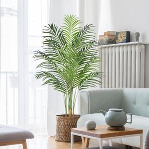 5ft Artificial Palm Tree Indoor Plant Tall Fake Tropical Paradise Palm Tree in Pot with Real Bark Design Faux Areca Palm Tree for Home Office Living Room Bedroom Farmhouse Modern Decor 1pcs
