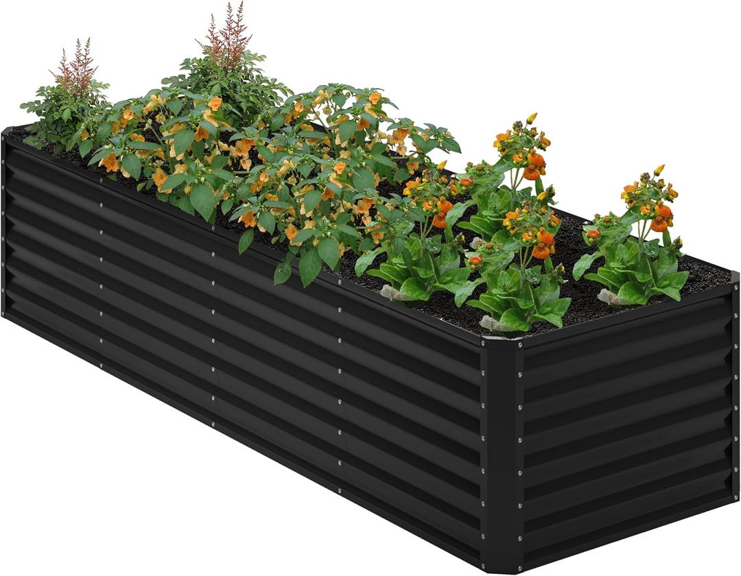 8x2x2FT Galvanized Raised Garden Bed,Planter Raised Beds-Metal Garden Box,Large Plant for Outdoor Planting, Vegetables BedFlower,herb-Black