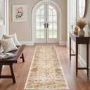 Vintage 26 Runner Rug, Non Slip Backing Washable Stain Resistant Super Soft Distressed Persian Rug, Ideal for High Traffic Areas in Bedroom, Living Room, Kitchen, Hallway, Ivory/Light Yellow