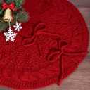 Small Tree Skirt for Tabletop Christmas Tree, Burgundy Cable Mini Tree Skirt with Lace-Up Tie Closure Vintage Farmhouse Christmas Decorations(Red,17.5)