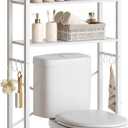 Over The Toilet Storage, 2-Tier Bathroom Organizer Shelves with Hooks, Multifunctional Vertical The Toilet Shelf Storage Rack for Bathroom, White TR01WT