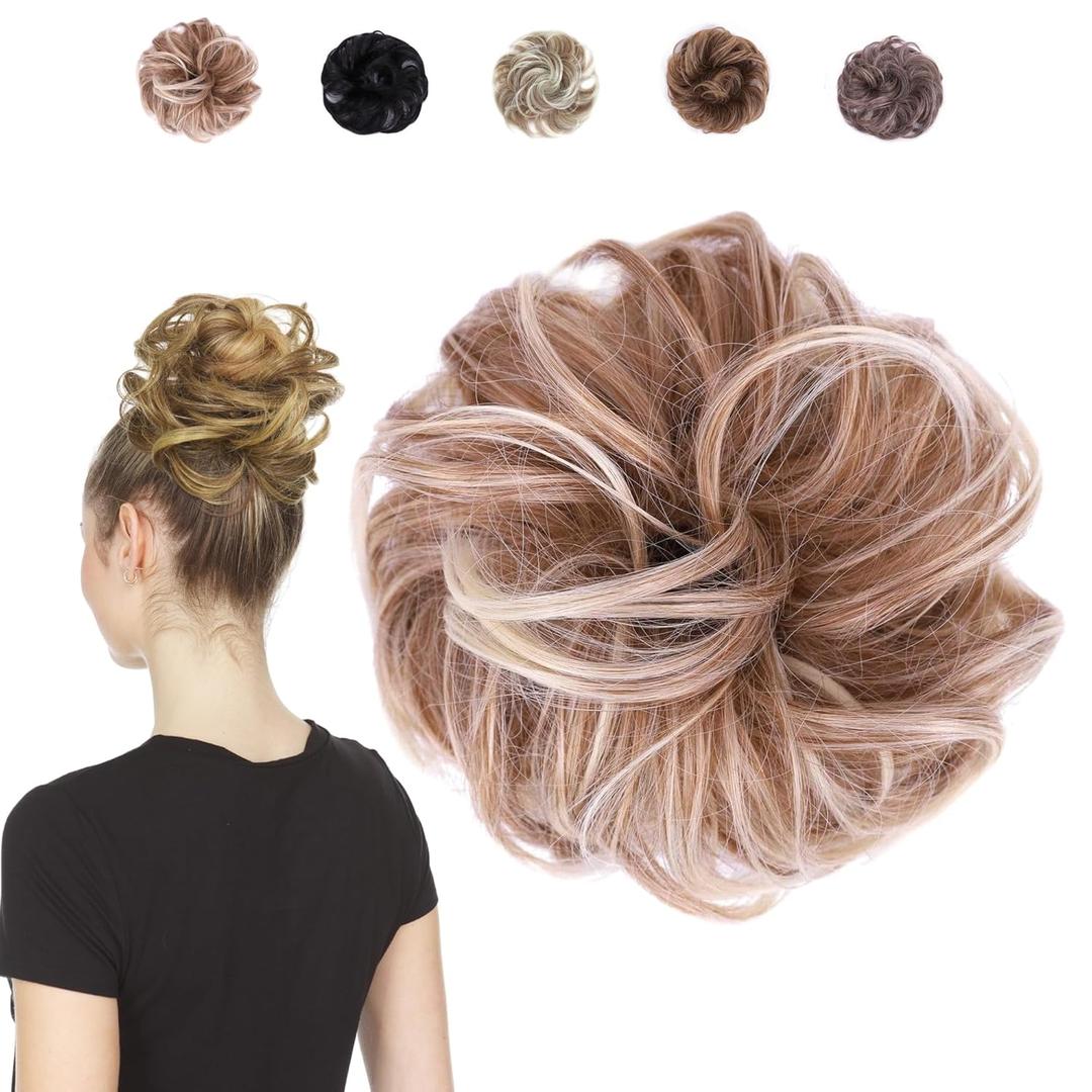 Juvabun Messy Bun Hair Piece, Strawberry Honey Blonde, Foam, Synthetic Hair, Women's Wig, Upgrade Your Udo