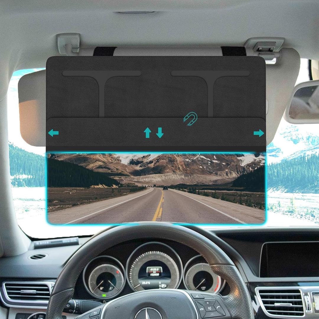 NAZZO Car Visor Extender Sun Blocker, Polarized Sunvisor Extension with Removable Magnetic PC Lens, Anti Glare Car Visor Extended for Safe Driving, Universal for SUV, Family Automotive, Black