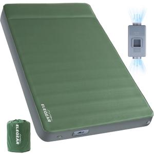 Elegear CumbreX Air & Foam Self Inflating Sleeping Pad, Built-in Electric Pump 4" Ultra-Thick Memory Foam Camping Mattress with Pillow Double Camping Pad 4-Season R-value 9.5 Camp Mat for Travel Full, Army Green
