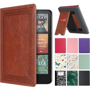 CoBak Stand Case for 7" Kindle Paperwhite 12th Gen 2024 and Kindle Colorsoft with Hand Strap - Compatible with iPhone MagSafe, for Samsung/Belkin/Anker Wireless Charging Pads, Durable, Auto Sleep Wake (*Vintage Brown)