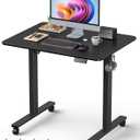 32" Small Electric Rolling Standing Desk Adjustable Height, Mobile Sit Stand up Desk with Lockable Casters for Home Office & Computer Workstation, Splice Board, 2 Hooks, Black Frame/Black Top, 31.5 X 23.6 Inch