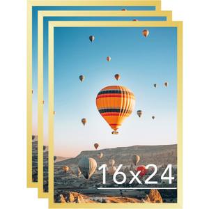 JCJMY 16x24 Picture Frame Set of 3 Gold for Poster Photo Picture and 40x60 cm Canvas, Horizontal and Vertical Formats for Wall Hanging, 16 x 24 Wall Gallery Poster Photo Frame,3 Pack, Gold