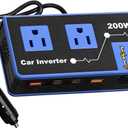 200W Car Power Inverter, Amcelooy Dual DC 12V to 110V AC Car Outlet Adapter to Wall Plug, Fast Charging 24W USB-C & USB Ports, Portable Charger Converter with for Laptops, Phones(Blue)