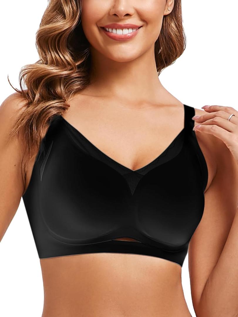Wireless Bras for Women No Underwire,Comfortable V-lace Bras for Women with Full Coverage and Supportive (XL)