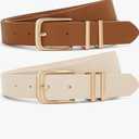 XZQTIVE 2 Pack Women Belts For Jeans Dresses Pants Ladies Leather Waist Belt with Gold Buckle