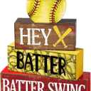 4 Pcs Softball Decoration Softball Table Centerpieces Farmhouse Softball Wooden Signs Softball Tiered Tray Decor Rustic Softball Decor for Home Room Office Desk Party Supplies