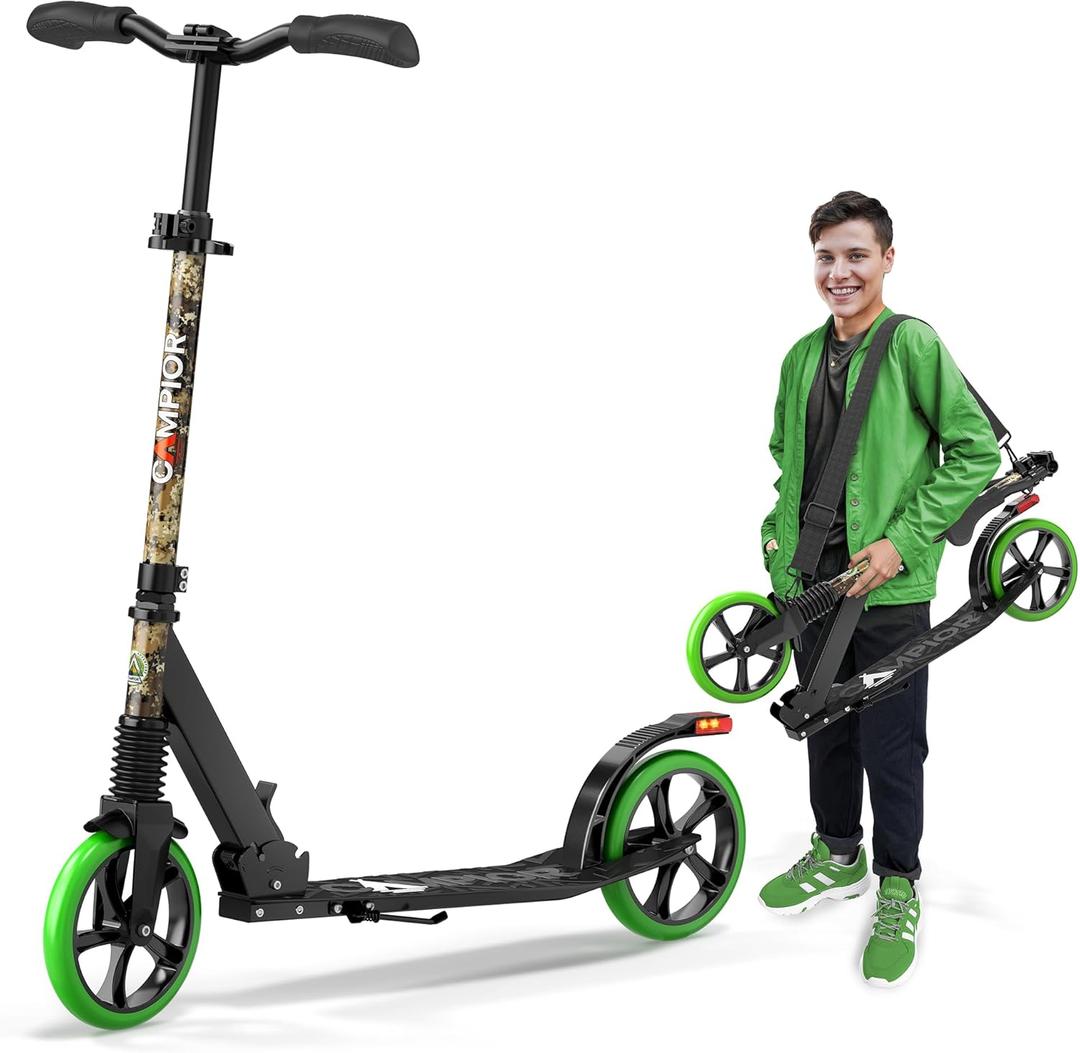 Campior Kick Scooter for Ages 6+, for Kids, Teens, and Adults, Max Load 240 LBS, Foldable, 8-inch Big Wheels for Kids and Adults, with Kickstand, 3 Adjustable Levels, Child Safety Approved, Tree