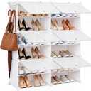 DUMOS 6-Tier Shoe Storage Cabinet with Door, Stackable, 24 Pairs, White