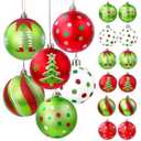 18pcs Christmas Balls Ornament 2.4 Inch Red Green Glittering Hanging Christmas Balls for Tree Swirl Candy Cane Polka Dots Christmas Tree Baubles for Home Indoor Holiday Party Decor