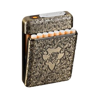 Cigarette Case with USB Lighter 16 pcs 84mm Regular/King Size Cigarettes Electric Rechargeable Flameless Windproof Lighters (Bronze)