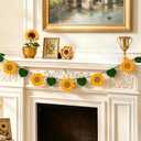 Handmade Crochet Flower Garland, Sunflower Garland for Girl Nursery Decor, Sunflower Garland for Birthday Party, Boho Room Wall Hanging Decoration, 6.6 FT