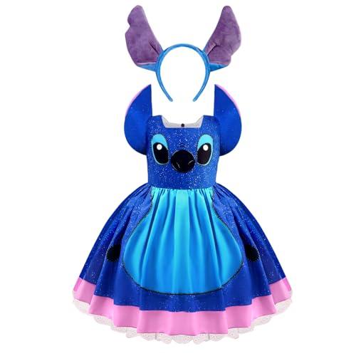 Esvaiy Girls Hawaiian Dress Costume Halloween Blue Princess Mouse Dress with Headband Kids Birthday Party Cosplay Outfit