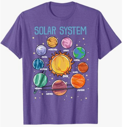 Solar System Planets Science Space Boys Girls STEM Kids T-Shirt, Purple,XS