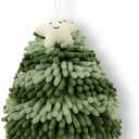 BROSUYU Christmas Tree Shape Hand Towel  Fuzzy Ball Hand Drying Puff, Soft Chenille Fuzzy Hand Towel for Kitchen & Bathroom, Cute Holiday Decorative Towel, Machine Washable