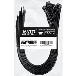 Zip Ties 18 inch (100 Pack), Black, 60lb Tensile Strength, UV Resistant Cable Ties for indoor and outdoor use, by Tantti Supply