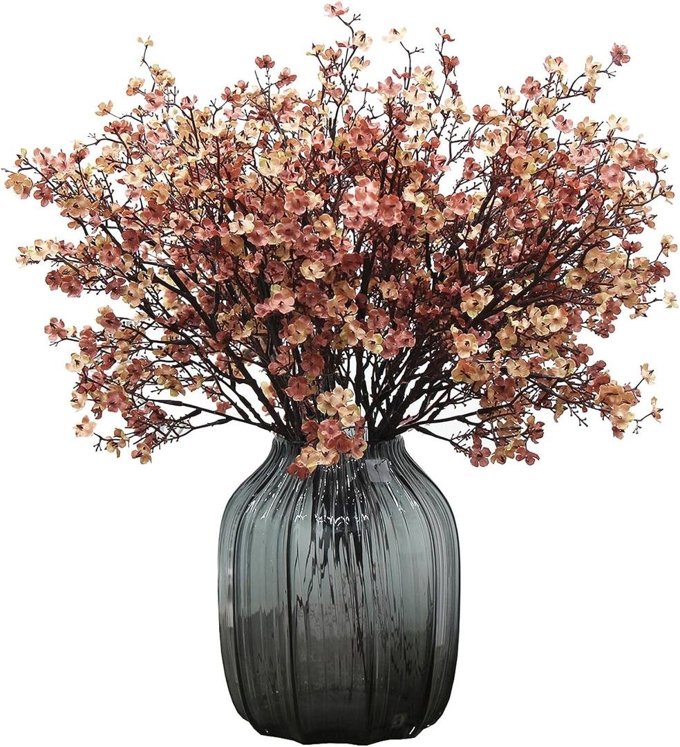 JAKY-Global Babys Breath Silk Artificial Flowers 6 Bundle European Fake Flowers Decor Wedding Party Fall Stems Decoration Bouquets DIY Home Garden ,Farmhouse, Living Room Decor (Beige Brown-6pcs) Vase Not Included