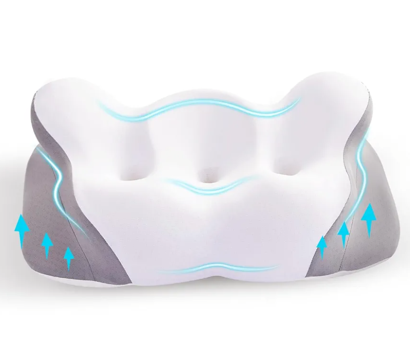 Sorftyms Memory Foam Pillows - Neck Pillow Ergonomic Wedge Pillow for Neck Pain Relief and Reduces Snoring Cool Feeling Bed Pillow for Side Back Sleepers, White-lightgrey, YH001