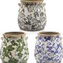 3 Pcs Ceramic Pots for Plants - 6.3 in Vintage Scroll Plant Pots with Drainage Hole Crackle Glaze Ceramic Planters for Home, Garden, Kitchen