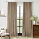 Tan Brown Pleated Linen Blackout Curtains 90 Inches Long for Bedroom Living Room Pinch Pleat Black Out Thermal Insulated Ring Hooks Back Tab Room Darkening Drapes Coffee Color Curtains with Liner