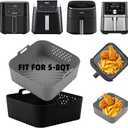 LYHOLKEER Air Fryer Silicone Liners for COSORI Air Fryer 9-in-1 5QT 5.8QT 6QT 6.8QT,2 Pcs Reusable Square Airfryer Liners for Ninja/Instant Pot Vortex Plus/Paris Hilton/Chefman/Cuisinart/Gourmia 6QT (Grey+Black)