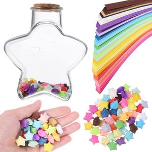 STOBAZA Rainbow Origami Star Paper Strips with Glass Wishing Bottle 540 Colorful Lucky Stars for Birthday Gift Decoration and Diy Craft Projects