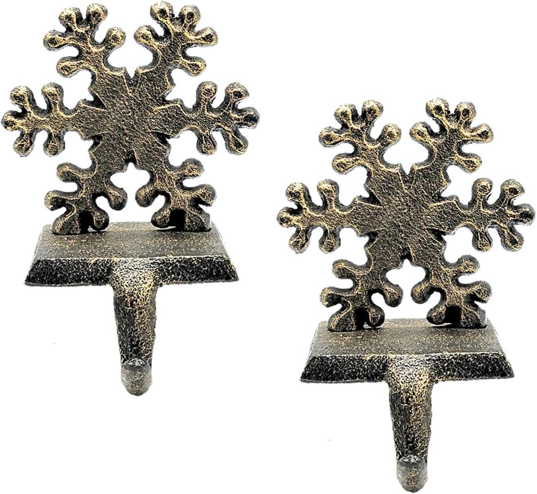 2 Pieces Snowflake Christmas Stocking Holder Christmas Hooks Skid Mantel Hooks Hanger for Fireplace Free Standing Christmas Decorations