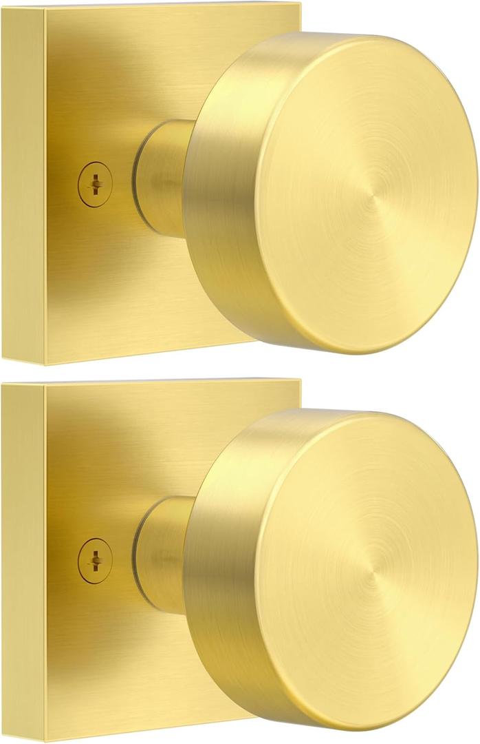 coolnews 2 Pack Brushed Gold Dummy Door Knobs Interior, Single Sided Modern Satin Brass Dummy Door Handle for Hall/Closet