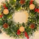 24 Inch Prelit Artificial Christmas Wreath with Lights, Lighted Xmas Wreaths for Front Door with 60 LED Battery Operated 8 Modes Remote Control Timer,Indoor Outdoor Wall Christmas Decorations