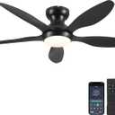 Ceiling Fans with Lights, 46 inch Modern Black Low Profile Ceiling Fan with Light and Remote App Control, Flush Mount, Quiet DC Reversible, Dim Led Ceiling Fan for Bedroom Kitchen Indoor/Outdoor Patio