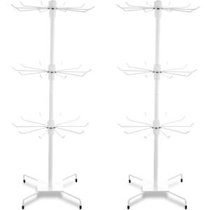 2 Pcs Rotating Jewelry Display Rack with Hooks Metal Earrings Display Stand for Selling Necklace (White, 3 Tires)