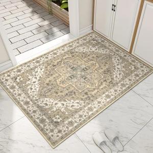 Collive Indoor Door Mat Retro Floor Mat, Non Slip Washable Doormat Large Size Quickly Absorb Welcome Mats Low-Pile Front Door Rug Inside Entryway Carpet for Entrance - 32" x 48" (Taupe)