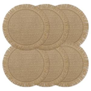 fanquare Boho Round Paper Placemats 15'' Set of 6, Rustic Woven Fade-Safe Tablemats,Braided Placemats for Home, Cafe or Events, Brown