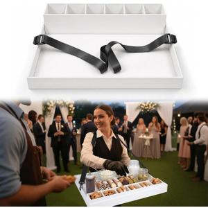 Wearable Acrylic Walking Cannoli Station Set 22x16 ''Usherette Serving Tray with 21x3x3 Removable Insert Tray with Adjustable Strap Mobile Cannoli Station for Wedding Party(Classic,White)