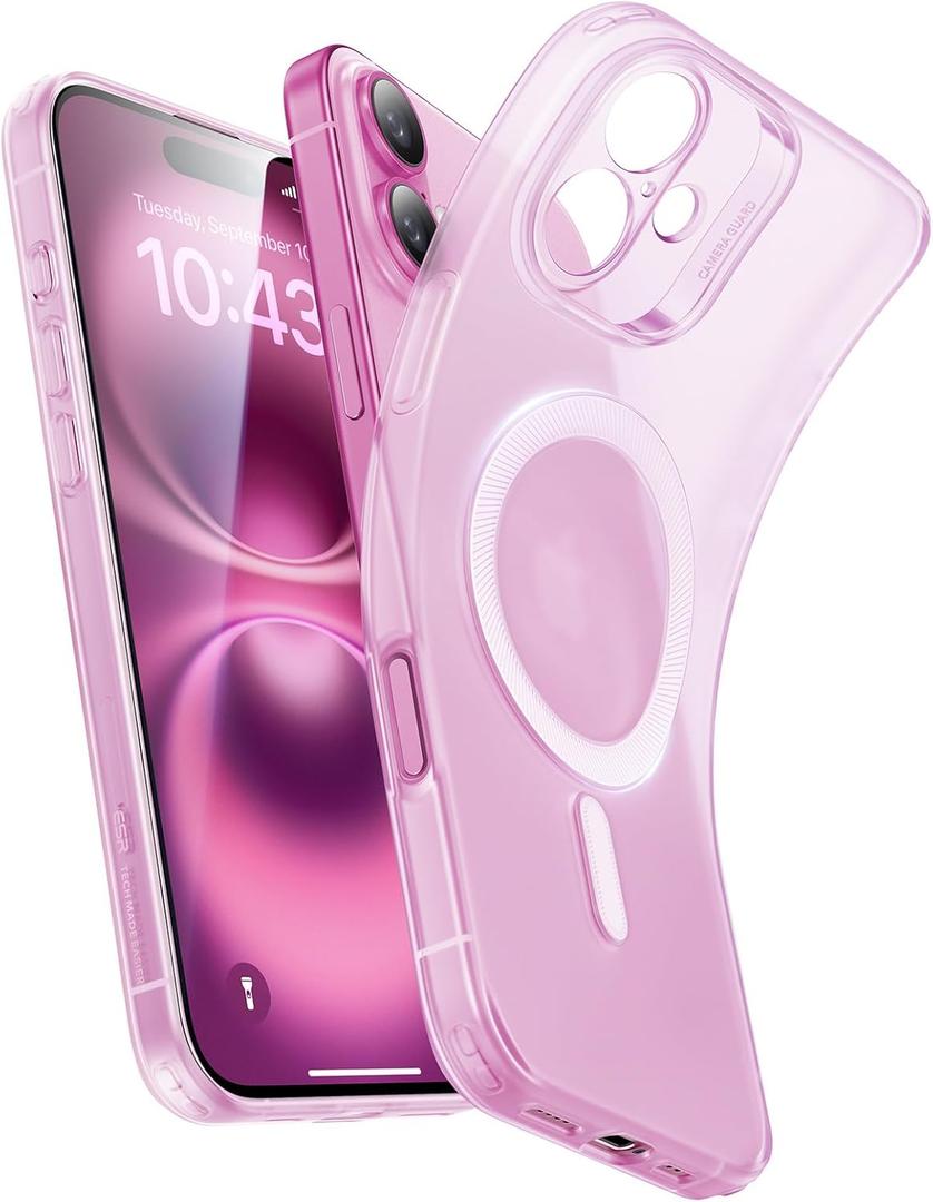 ESR for iPhone 16 Case, Compatible with MagSafe, Camera Protection, Shockproof Thin Cover, Resists Yellowing and Scratches, Magnetic Phone Case for iPhone 16, Zero Series, Frosted Pink