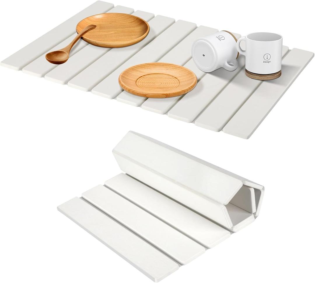 Large Stone Drying Mat for Kitchen Counter, 24"×16" Drying Stone for Kitchen Counter, Absorbent Diatomaceous Earth Stone Dish Drying Mat for Dishes, Dish Drying Stone Match Any Countertop (White)