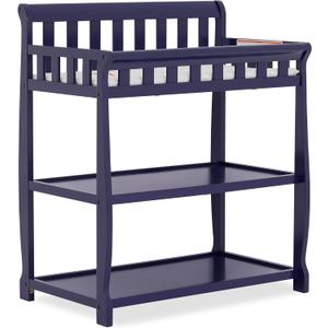 Dream On Me Ashton 2-in-1 Changing Table & Nightstand in Navy Solid New Zealand Pinewood, Safety Rails, Spacious Storage Shelves & Water-Resistant Changing Pad, Converts to Nightstand