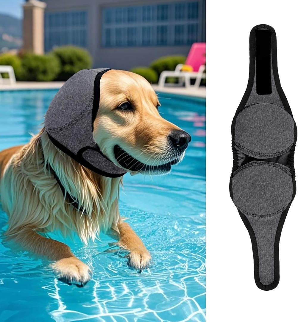 LIANZIMAU Dog Ear Covers for Bath, Swimming & Grooming Water Resistant Dogs Shower Cap Reusable Dog Ear Protection for Noise, Blow Drying Adjustable Ear Wraps for Dogs Bathing Supplies, Size: Large（Head Size 18"-24"）